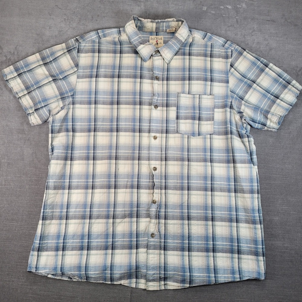 Red Head Vintage Plaid Shirt Short‎ Sleeve Button Up Casual Menswear 2XL